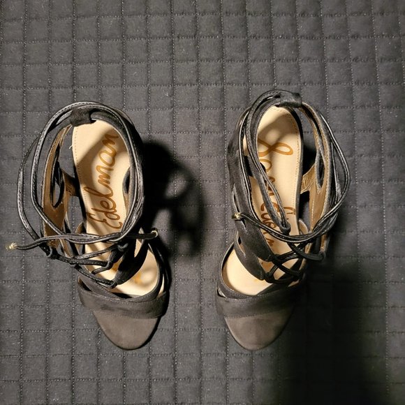 Sam Edelman "Yardly" Black Strappy Lace Up Chunky Heel size 6.5 - Picture 3 of 7